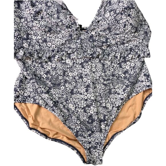 J. Crew Ruffle V Neck One Piece Swimsuit Womens 24 Valley Floral Blue Swimwear - Picture 3 of 13